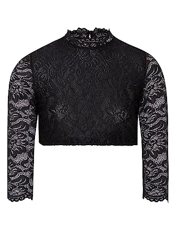 Spieth&Wensky Damen Dirndlbluse Amsterdam - Dirndlblusen für Damen, hochgeschlossen mit floralem Muster und eleganter Alloverspitze für einen femininen Look.