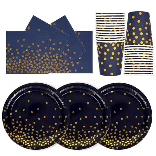PYAILI Navyblau Gold Party Pappteller Set 24 Guests