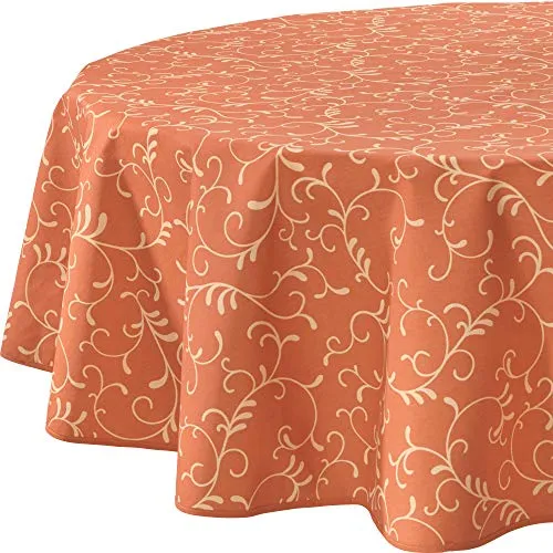 Erwin Müller Tischdecke Essen abwaschbar Terra oval 140x190 cm - Tischdecke in ovaler Form mit stilvollem Ranken-Design, abwaschbar und pflegeleicht, ideal für den täglichen Gebrauch.