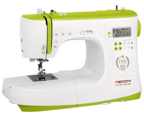Necchi NC-102D Nähmaschine - Nähmaschine mit 200 Stichen und 8 Knopflochvarianten, ideal für kreative Projekte. Der robuste Metallrahmen sorgt für Stabilität bei 850 Stichen pro Minute und die intuitive Bedienung macht das Nähen zum Vergnügen.