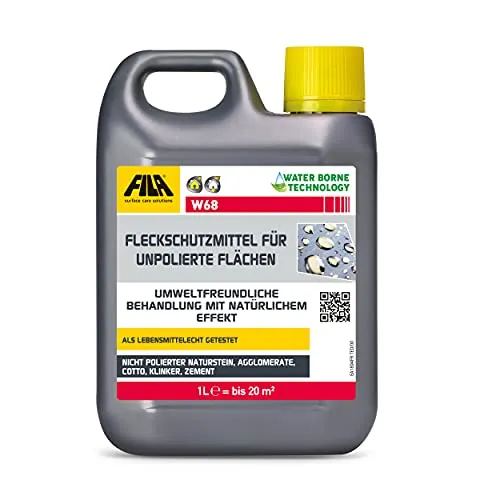 FILA Surface Care Solutions, W68, Wasser- und Ölabweisendes Schutzmittel für Nicht-glänzende Oberflächen, Stein Imprägnierung Aussen/innen, Pflastersteine Versiegelung, Klinker Imprägnierung, 1L