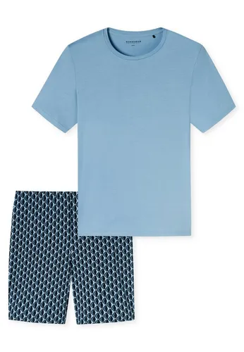 Schiesser Herren Schlafanzug kurz Rundhals - Nightwear Set in Pacific Blue - Schlafanzug für Herren aus 100 % Baumwolle, angenehm weich in Single-Jersey-Qualität, ideal für erholsame Nächte und entspannte Tage.
