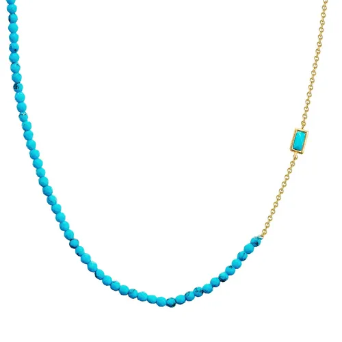 GLANZSTÜCKE MÜNCHEN Damen Kette 925/- Sterling Silber gelbvergoldet - Ketten für Damen, stilvolle 18 Karat vergoldete Halskette mit Türkis im angesagten Vintage-Style, perfekt für Casual bis festlich.