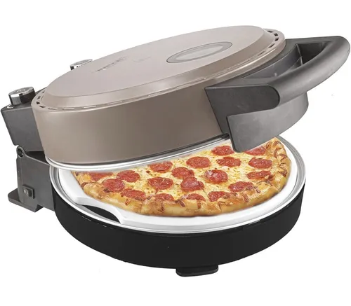 Bestron Pizzaofen für knusprige Pizzen in 5-10 Minuten, elektischer Pizzaofen mit bis zu echten 320°C Höchsttemperatur, mit Schamottstein uvm., ... - Beige