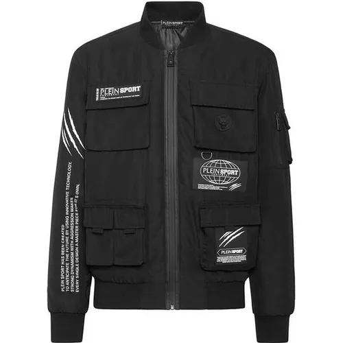 Daunenjacke PLEIN SPORT Bomberjacke für Herren in 3XL, schwarz - Funktionsjacke mit stilvollem Design, ideal für nach dem Training. Wasserdichter Reißverschluss und Flash-Memory-Nylon sorgen für Komfort und Funktionalität.