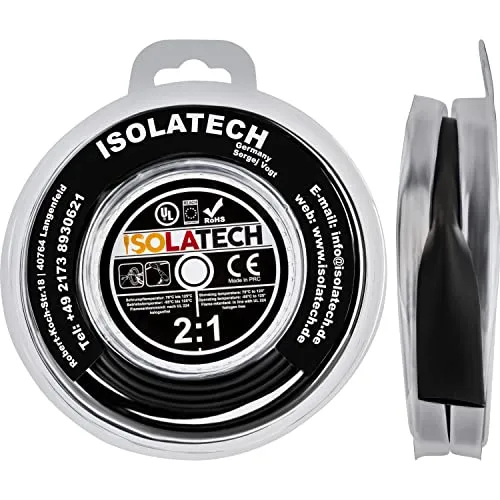 ISOLATECH Schrumpfschlauch 2:1 schwarz Blister Rolle Diverse Durchmesser unbeschriftet 15mm 3 Meter