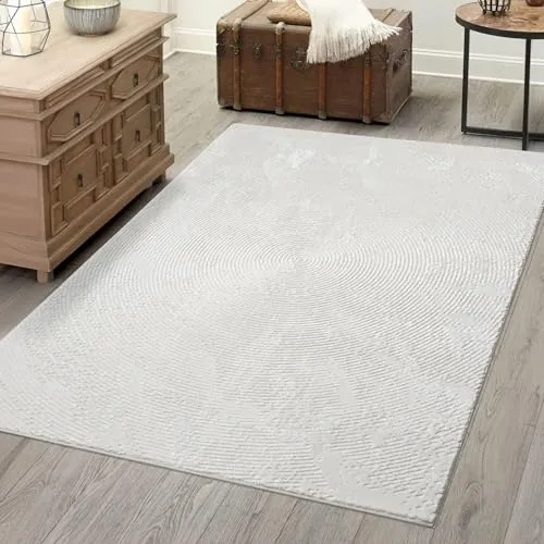 carpet city Teppich Wohnzimmer - Creme - 80x150 cm - Klassisch Modern - Vintage-Optik, Meliert, Used-Look - Teppiche Kurzflor Schlafzimmer, Esszimmer