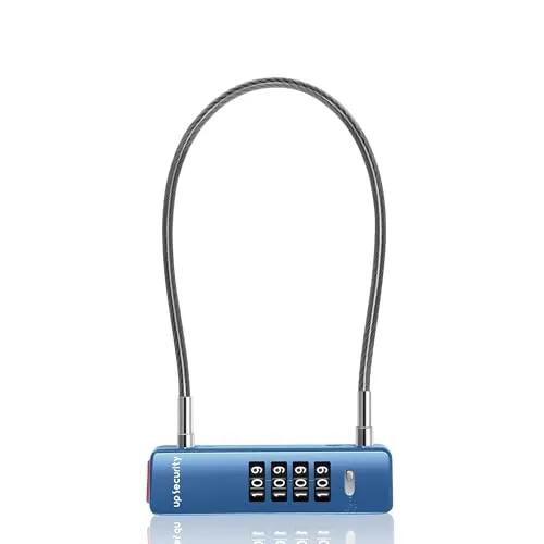 UP Security Kabelschloss mit Kombination, 4-stelliges Zahlenschloss für Zauntor, Reiserucksack-Sicherheit, Drahtvorhängeschloss für Schrank, Fahrrad, Roller, Haustür (30 cm Kabel, Blau)