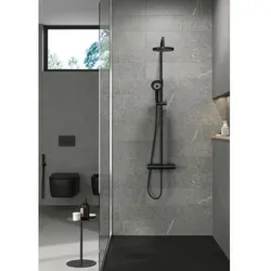 Kludi Thermostat-Dual-Shower-System 6907939-00 mit Handbrause DIVEx3S, mattschwarz - Brausegarnituren mit drei Strahlarten, ideal für individuelles Duscherlebnis. Das elegante mattschwarze Design sorgt für einen modernen Look in Ihrem Badezimmer.
