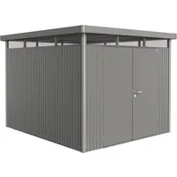 Biohort Metall-Gerätehaus HighLine Quarzgrau-Metallic 7,6 m² - Gerätehäuser mit 7,6 m², stabiler Konstruktion und edlem Industriedesign. Ideal für die sichere Aufbewahrung von Gartengeräten und Möbeln.