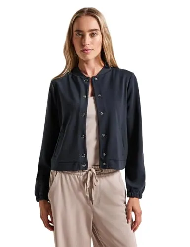 STREET ONE Damen 3227196 Leichte Sweatjacke Deepwater Blue - Funktionsjacke mit Knopfleiste und Rundhalsausschnitt, bietet sportiven Stil und hohen Tragekomfort für vielseitige Looks.