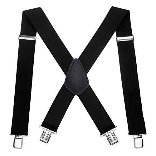 linjinde Hosenträger für Herren Breit 5cm mit Extra Stark 4 Metall Clips Lang, Schwarz Elastische Verstellbar X Form Einheitsgröße für Erwachsene Herren Männer Damen Mann (xxl 120cm)