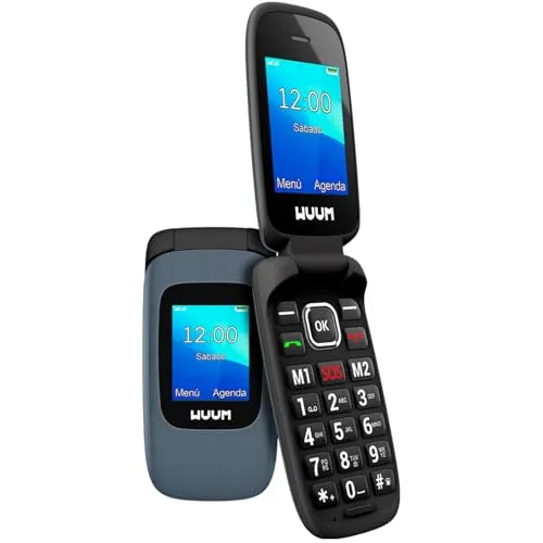 WUUM CLAP – Klapp-Handy mit Zwei Displays | Große Tasten und Ziffern | 2 Direktspeicher und SOS-Taste | Bluetooth | Großer 800mAh Akku | USB-C | Titanium