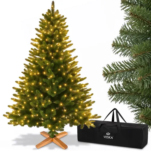 Premium Weihnachtsbaum künstlich 140cm mit Holzständer und LED