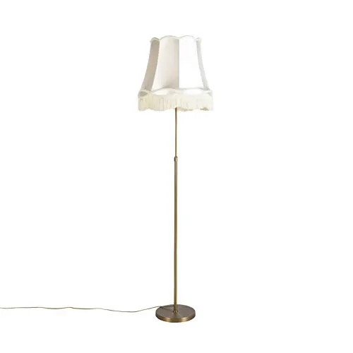 QAZQA Landhaus I Vintage Stehleuchte in Bronze mit Creme Granny-Schirm - Stilvolle Stehlampe für Innenräume, dimmbar (Dimmer nicht enthalten). Ideal für Wohnzimmer, Schlafzimmer und Büro. Max. 60 Watt, IP20, elegante rustikale Optik.