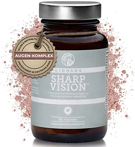 QIDOSHA® Sharp Vision Augenkapseln zur Prävention, mit Anthocyanidinen, Beta-Carotin, Vitamin A, C, B1, B2, B3, E plus Zink, Glutathion, Zeaxanthin und Lutein, 60 Kapseln, Augenvitamine, Augen-Komplex