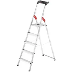 Hailo L60 StandardLine Alu-Sicherheits-Stehleiter - 5 Stufen, belastbar bis 150 kg, mit Ablageschale und 10 Jahren Garantie, ideal für sicheres Arbeiten zuhause oder im Gewerbe