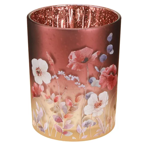 Blumenmotiv Windlicht Glas für romantische Tischdeko und stimmungsvolles