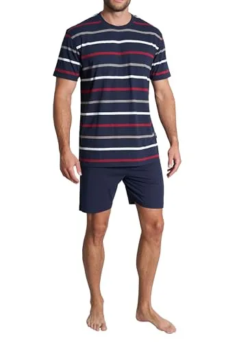 Götzburg Herren Shorty blau quergestreift 58 - Schlafanzüge für Herren: Bequemer Herren Shorty von GÖTZBURG mit normaler Passform und Rundhals-Ausschnitt, ideal für entspannte Nächte.