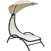 vidaXL Sonnenliege mit Dach Creme 167x80x195 cm - Gartenliegen mit UV-beständigem Textilene und stabiler Stahlkonstruktion für höchsten Komfort und Langlebigkeit im Freien. Perfekt für entspannte Stunden im Garten.