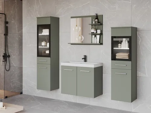 MIRJAN24 Badmöbel-Set Madrit I mit Spiegel und Waschbecken in Nebelgrün - Stylisches Badmöbel-Set Madrit I mit modernen Maßen. Inklusive Waschbecken und LED-Beleuchtung – ideal für eine elegante Badezimmergestaltung.