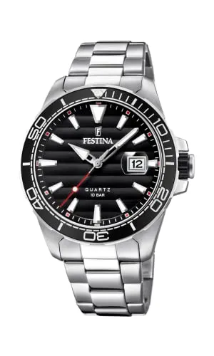 Festina Herren Analog Quarz Uhr F20360/2 - Edelstahl Armbanduhr mit schwarzem Ziffernblatt, Leuchtzeigern und 10 bar Wasserdichtigkeit – perfekt für stilvolle Männer.