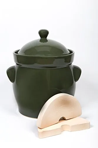 Bunzlauer Keramik Gärtopf 10L – Fermentationsglas für gesundes Sauerkraut - Fermentationsglas in olive-grün, ideal für 3-4 Personen. Inklusive Deckel, Beschwerungsstein und Rezeptheft – perfekt für hausgemachtes Sauerkraut!