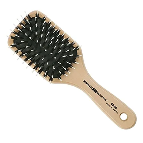 HERCULES SÄGEMANN - 9246 Paddle Brush | Pflegende Naturhaarbürste | Wildschweinborsten Bürste mit Polyamidstiften | Pflegebürste für lange Haare | Helles Holz