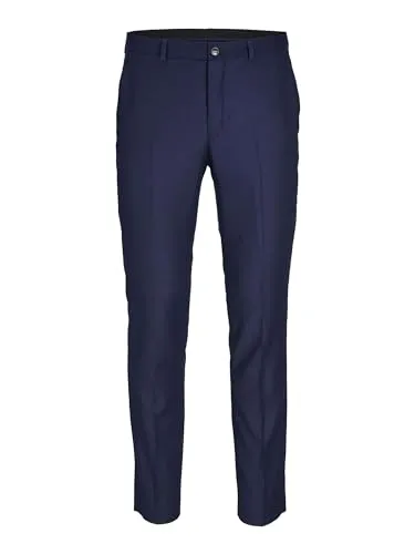 JACK & JONES jprsolaris TROUSER NOOS, Dark Navy, 48 EU - Anzughose für Herren mit feiner Twillstruktur und zusätzlichem Stretch für ganztägigen Komfort. Schlanke Silhouette und praktische Leistentaschen.