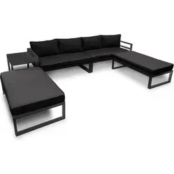 Perel Aluminium-Loungeset 8-Sitzer - Möbelsets für Garten, Terrasse und Balkon, wetterbeständiger Aluminiumrahmen und bequeme Kissen für ultimativen Sitzkomfort und flexible Aufstellung.