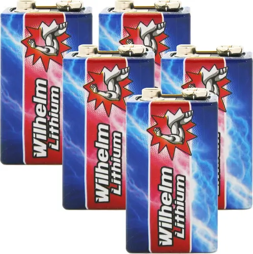 Wilhelm Lithium 9V Block Batterie Rauchmelder 6LR61 9 Volt Batterien 5 x