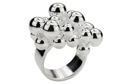 SILBERMOOS Damen Ring Designring mit beweglichen Kugeln Kugelring opulent extravagant 925 Sterling Silber, Größe:52