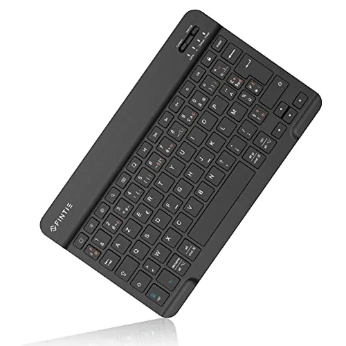 Fintie Ultra Dünn (4mm) Bluetooth Tastatur mit französischem Layout AZERTY für iPad/Samsung Galaxy Tab/Huawei MediaPad und andere Android/iOS Geräte, 10 Zoll, Schwarz