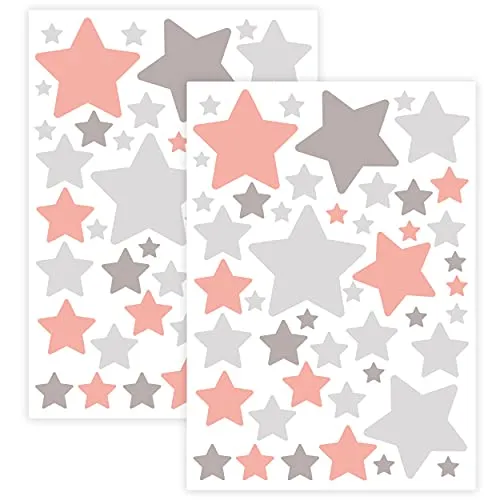 WANDKIND Sternen Set Wandtattoo für Babyzimmer 94 Aufkleber im Set V281 Sticker Himmel Bunte Sternchen Wandaufkleber Kinderzimmer in verschiedenen Farben (Rosa-Grau)