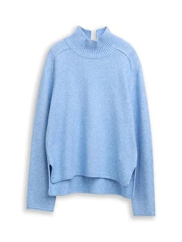 TOM TAILOR Damen 1047703 Loose Fit Strickpullover mit Stehkragen, 34910-Light Fjord Blue Melange, XXL