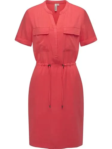 Ragwear Damen Kurzarm Sommerkleid kurzes Midikleid mit Brusttaschen Roisana YOUMODO Coral Gr. L
