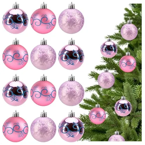 com-four® 12x Weihnachtskugeln, Christbaumkugeln 6 cm - bruchsicher aus Kunststoff für Weihnachten, Baumschmuck für den Christbaum mit Anhänger