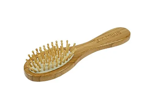 Bambus Haarbürste Holz - umweltfreundliche Holz Haarbürste klein mit Bambusborsten und sanften Kopfmassage Noppen, Vegan, Kleine Haar Bürste für Kinder und Erwachsene mit Holzborsten, 18 x 5cm