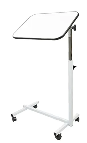 FabaCare Beistelltisch für Bett Nova, höhenverstellbarer Betttisch auf Rollen, mit FabaCare Easy To Clean Spezialversiegelung, Tisch mit Neigung, Weiss