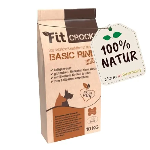 cdVet Fit-Crock Hundefutter trocken Basic Rind Mini 10 kg, getreidefrei - NATÜRLICHES HUNDEFUTTER: Das glutenfreie Fit-Crock Basic Rind bietet eine ausgewogene Ernährung für Hunde, ideal für eine kontrollierte Futteraufnahme und ohne synthetische Zusätze.