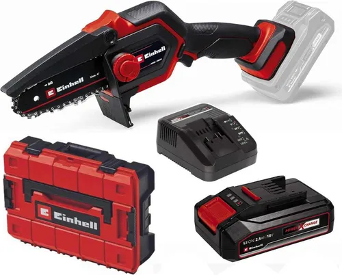 Einhell Akku-Kettensäge GE-PS 18/15 Li BL 18V - Akku-Astkettensäge mit 2.5 Ah Akku, ideal für präzise und kabellose Arbeiten im Garten, inklusive Ladegerät und Koffer.