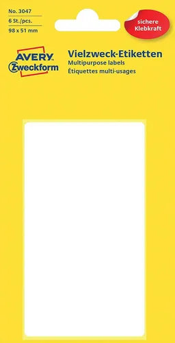 AVERY Zweckform 3047 - Selbstklebende Haushaltsetiketten 98x51 mm, ideal zum schnellen Beschriften und Kennzeichnen für Haushalt, Schule und Büro