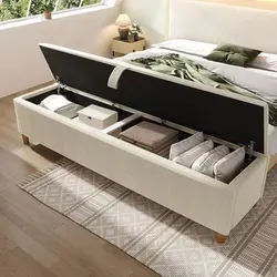 MODFU 165x38cm Sitzbank mit Hydraulischem Stauraum für Schlafzimmer und Flur,Polsterbank Bettbank aus Cord,Beige - Beige
