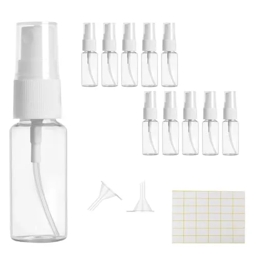 Sprühflasche Klein 10 Stück 20ml Mini Sprühflasche Parfumzerstäuber Transparente Sprayflasche Tragbares Reiseflaschen Kleine Sprühflaschen zum Befüllen + 2 Trichtern+1 Etiketten (transparent)