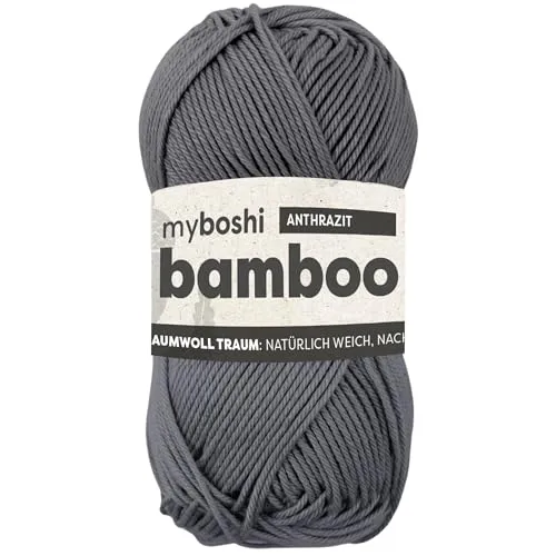 myboshi Bamboo, natürlich weiches Bambus-Baumwollgarn, zum Häkeln und Stricken, strapazierfähig, 50g, 125m, Grau (Anthrazit), 1 Knäuel