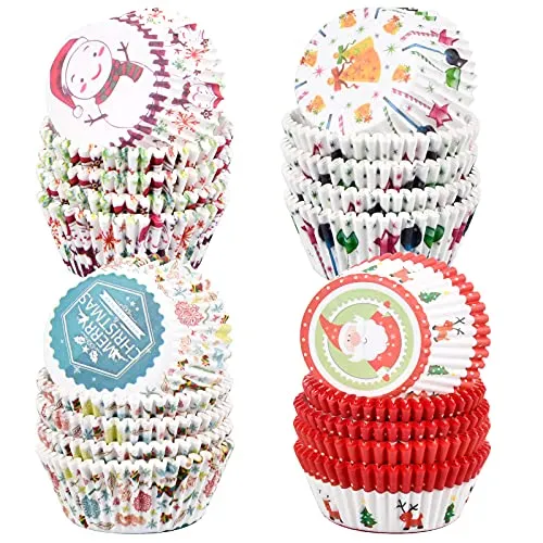 Jinlaili 400 Stück Weihnachten Muffin Förmchen Papier, Muffin Backförmchen, Muffinförmchen Papier Fettdicht Cupcake Wrapper Papier Fällen Liners für Dessert Backen Geburtstag Hochzeit Party