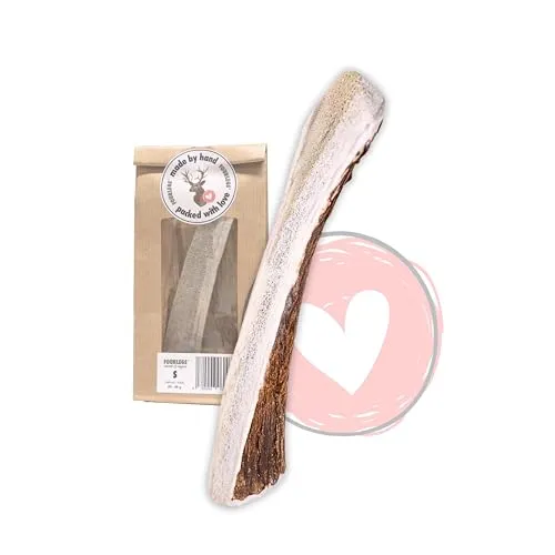 FOURLEGS® natürlicher Kausnack für Hunde aus 100% Hirschgeweih - Mineralstoffe, Kauspielzeug, Kaustange, Wildgeschmack, Geweih, Knochen, Hirsch, Kauartikel - Größe S halbiert