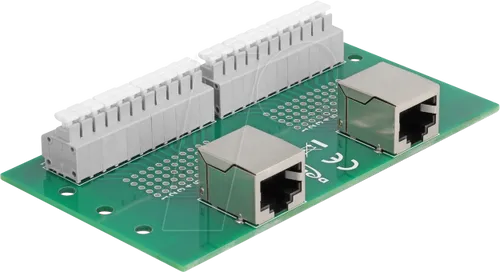 Delock RJ50 2 x Buchse zu 2 x Terminalblock mit Drucktaster - Sonstige Elektroinstallationsartikel, kompakte Bauweise für einfache Montage auf Hutschienen, ideal für effiziente Elektroinstallationen.