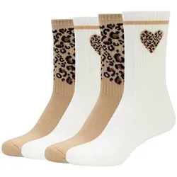 Tamaris Socken (4 Paar) mit Leo-Muster, für den Alltag, in weicher Rippenqualität braun 35-38