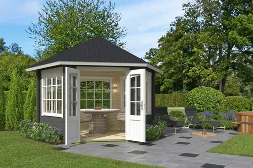 Pavillon Walmdach 44 mm Ilmenau grün 350x350 cm - Gartenpavillon mit Walmdach, 7.5 m² Nutzfläche und abschließbarer Doppeltür, ideal für entspannte Stunden im Garten.